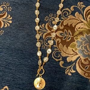 Baroque Freshwater Pearl & Gold Coin Pendant Necklace | Handmade & Unique Design